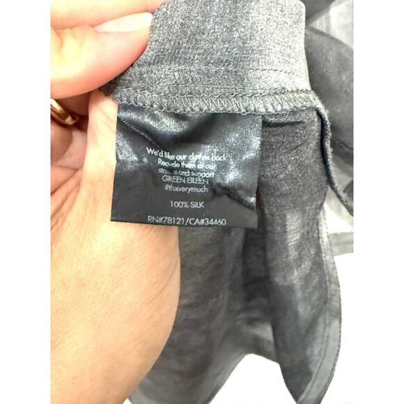 Eileen Fisher Silk 3/4 Sleeve Semi-Sheer V-Neck Hi-Low Blouse Gray Womens Size L - Picture 5 of 5